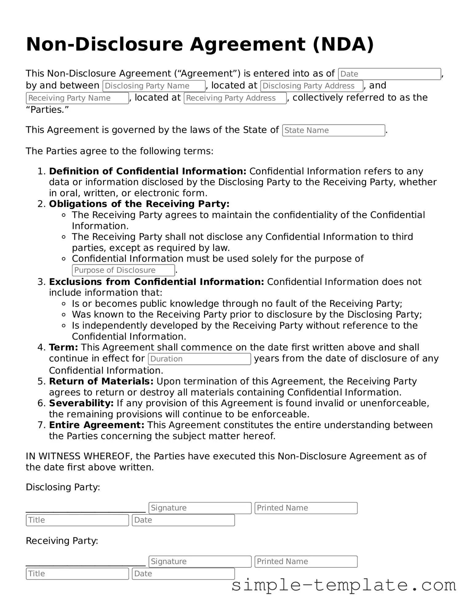 Non-disclosure Agreement Form