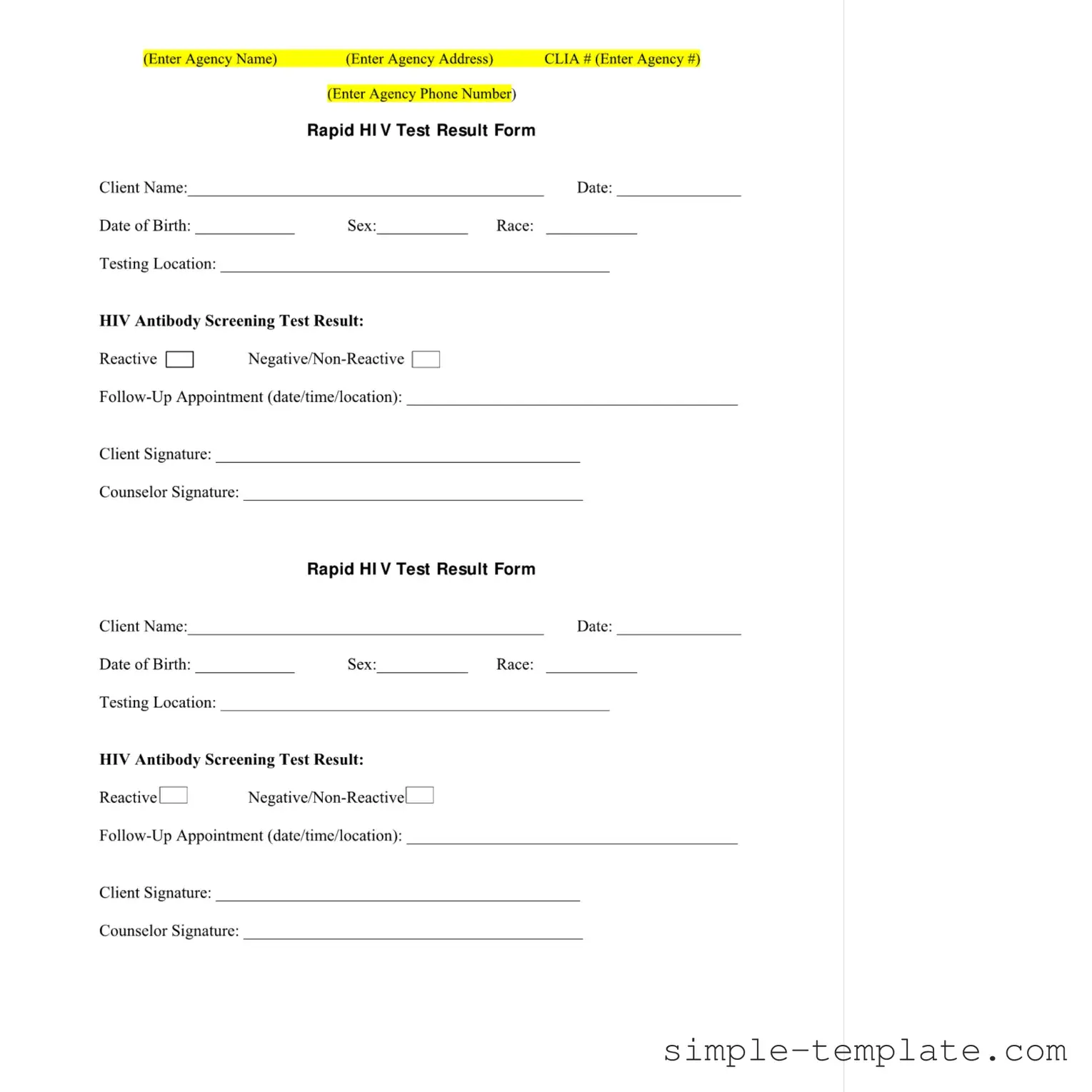 Free Negative Hiv Test Form in PDF
