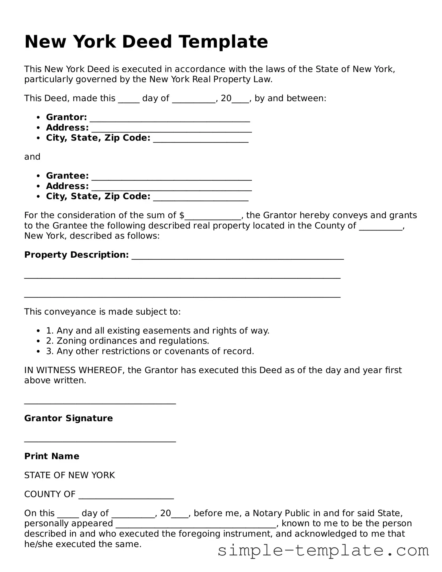 Printable New York Deed Document