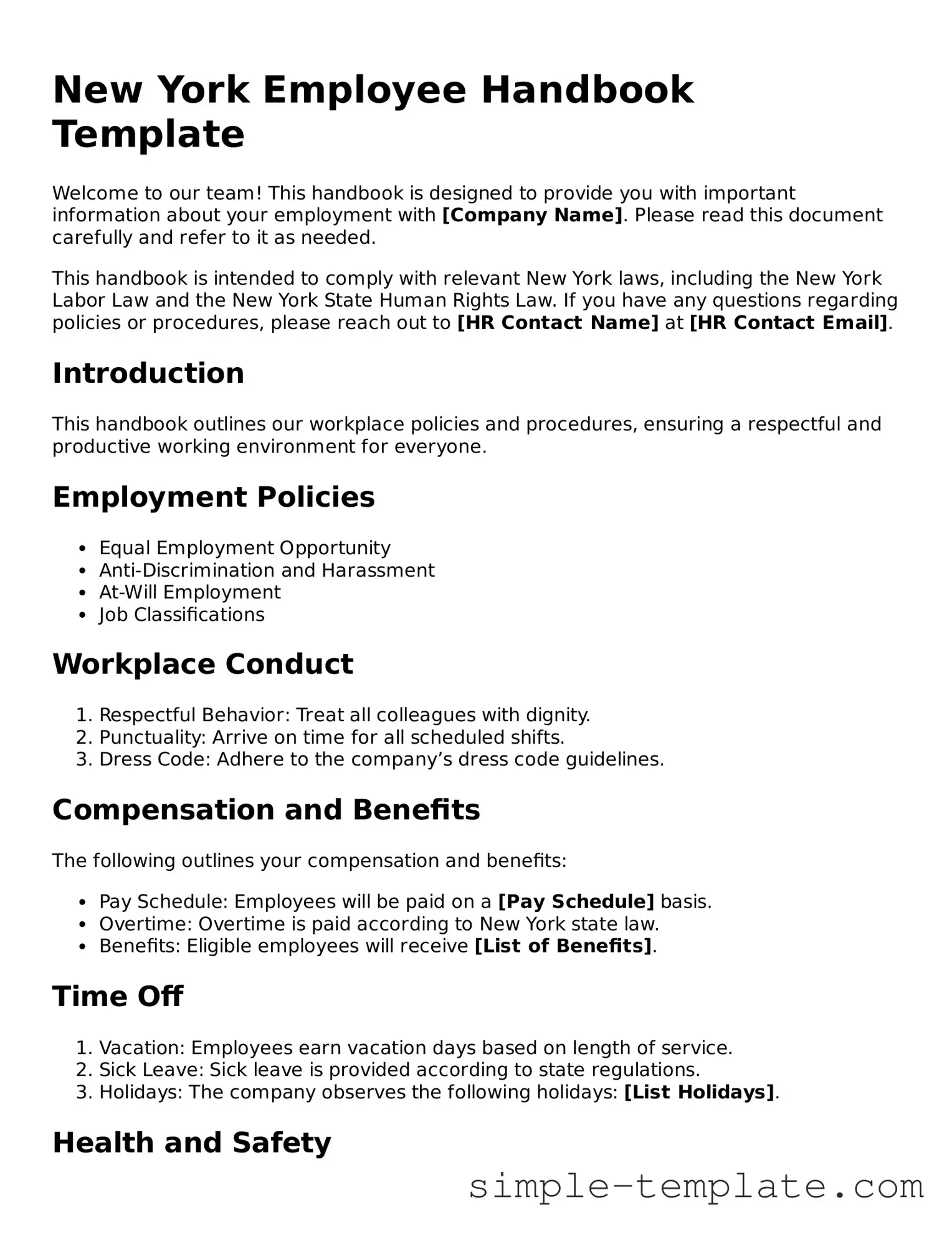 Printable New York Employee Handbook Document