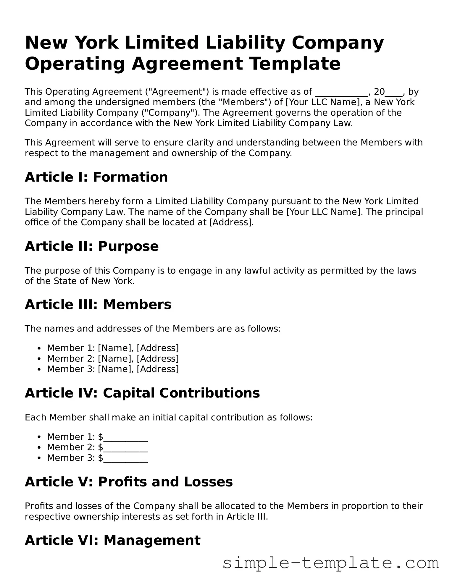 Printable New York Operating Agreement Document