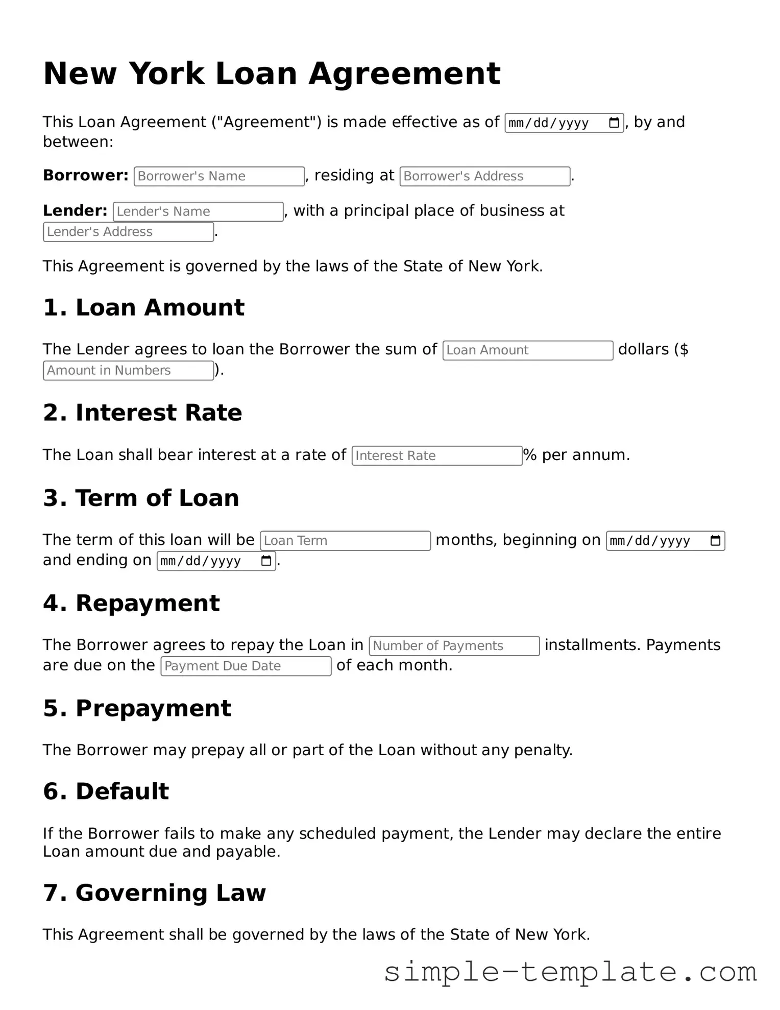 Printable New York Loan Agreement Document