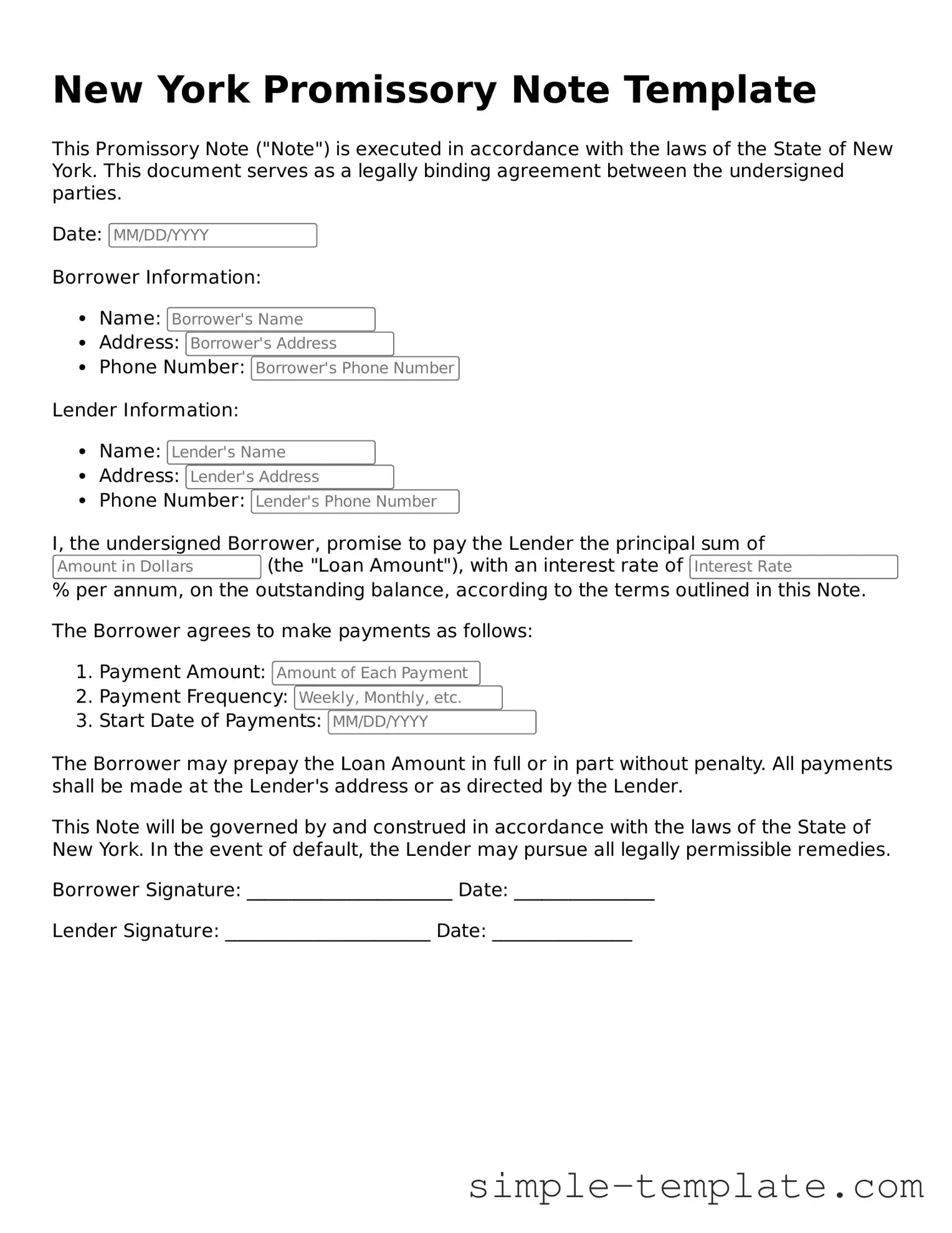 Printable New York Promissory Note Document