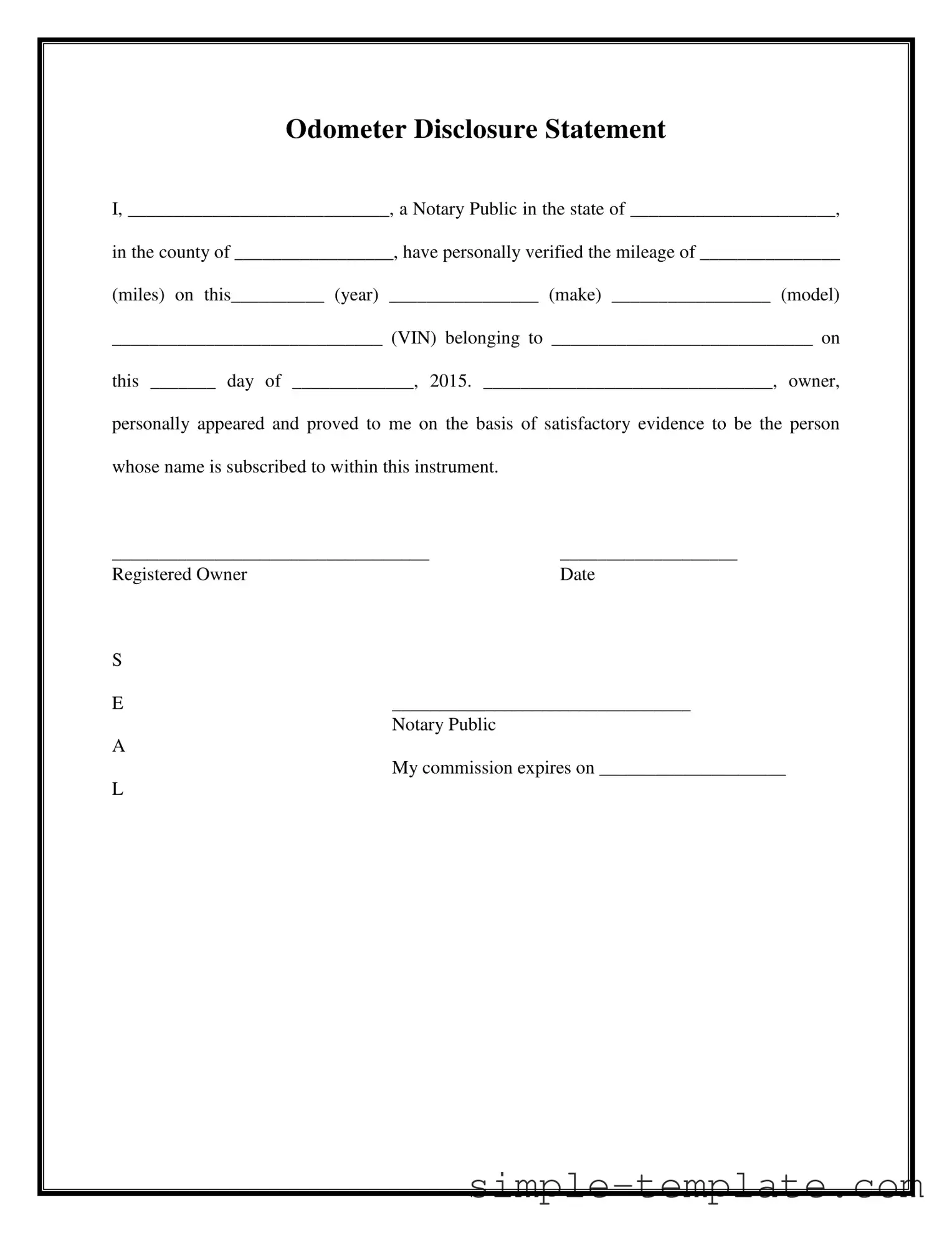 Free Notarized Odometer Statement Form in PDF