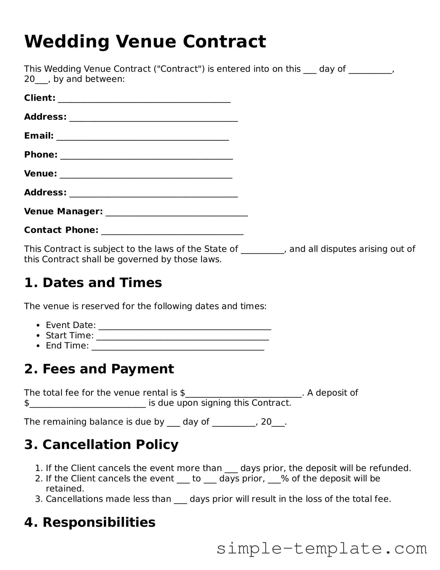 Wedding Venue Contract Form