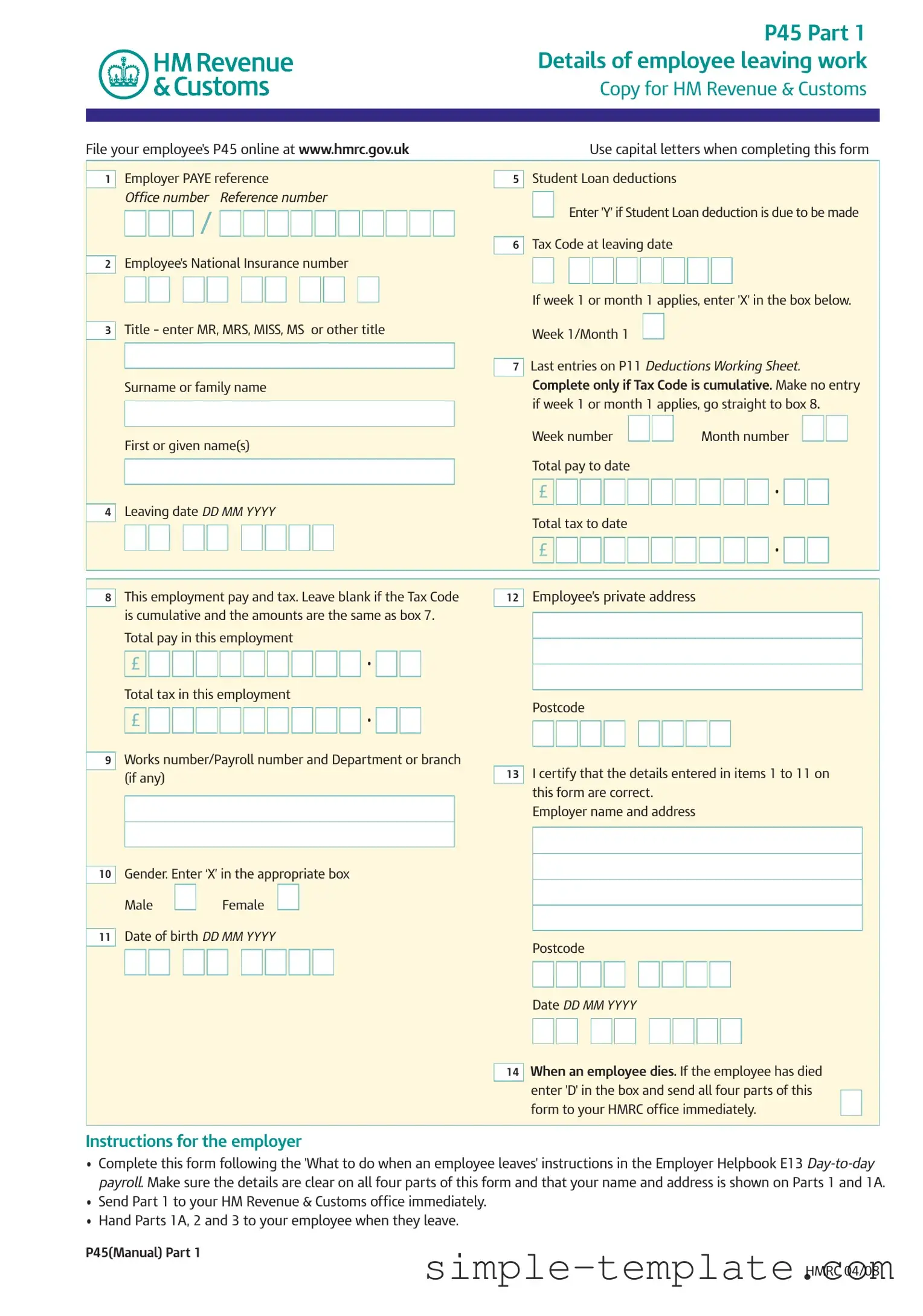 Free P 45 It Form in PDF