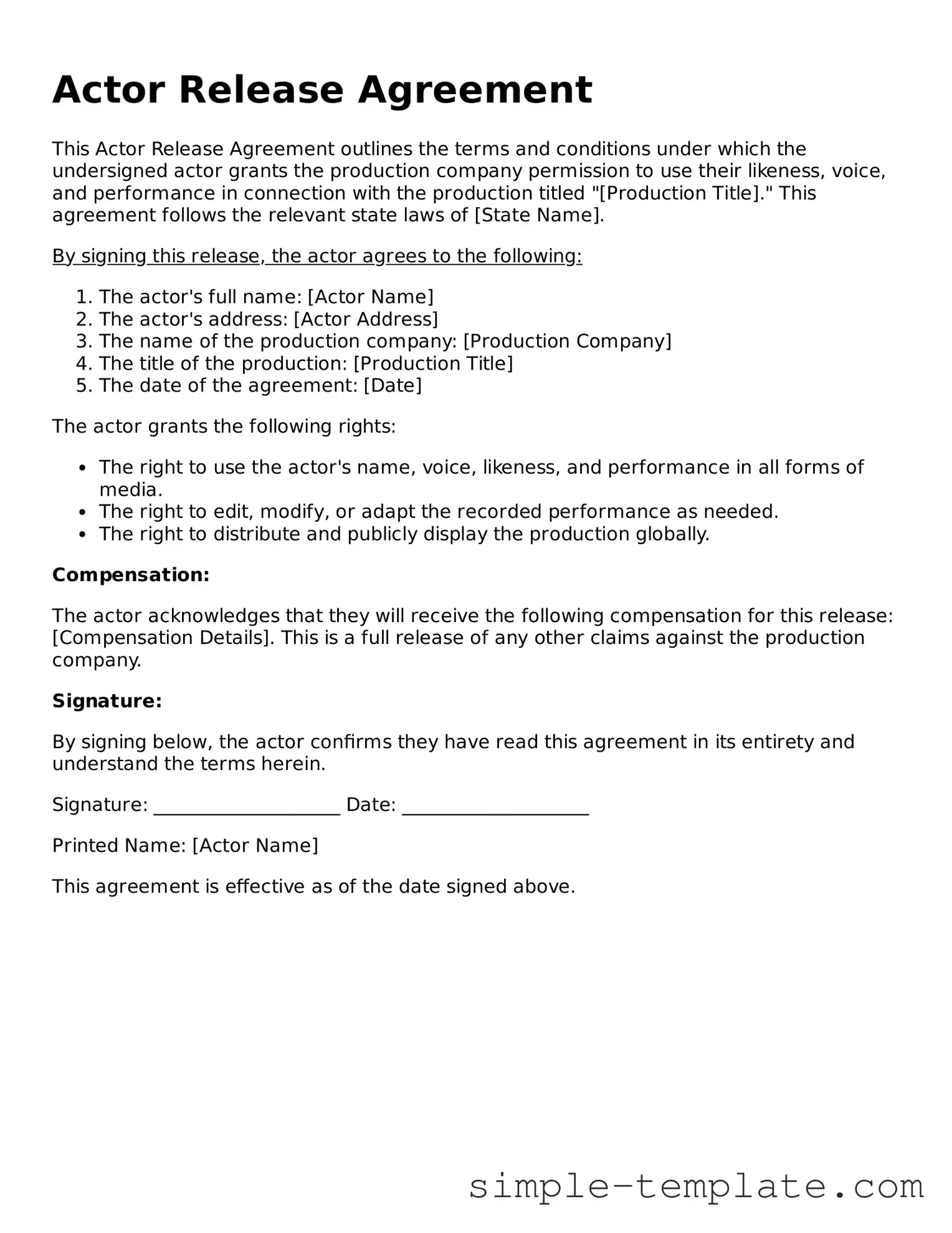 Actor Release Form