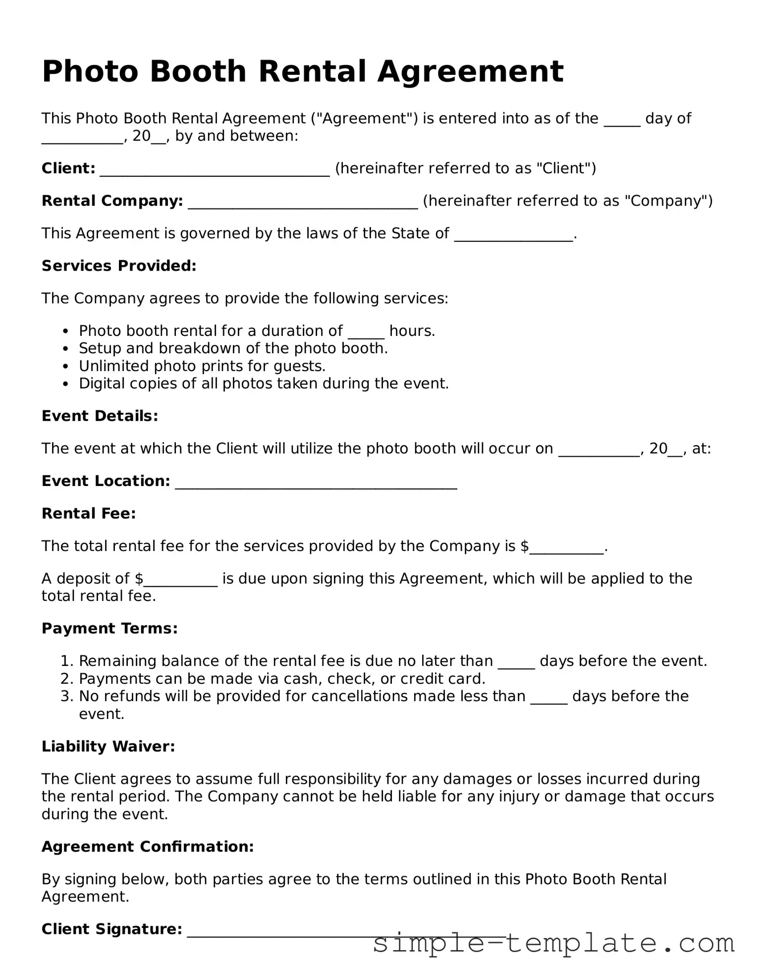 Photo Booth Rental Agreement Form