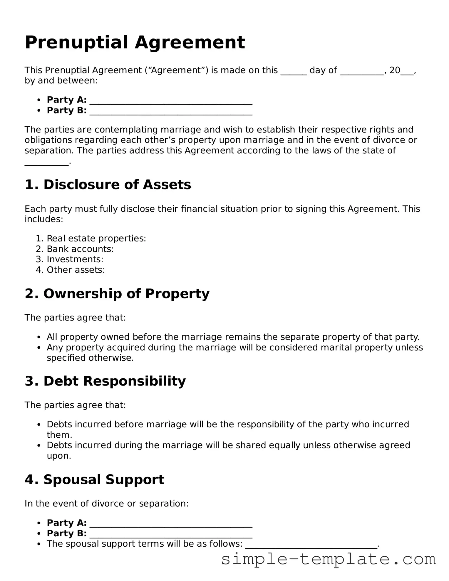 Prenuptial Agreement Form