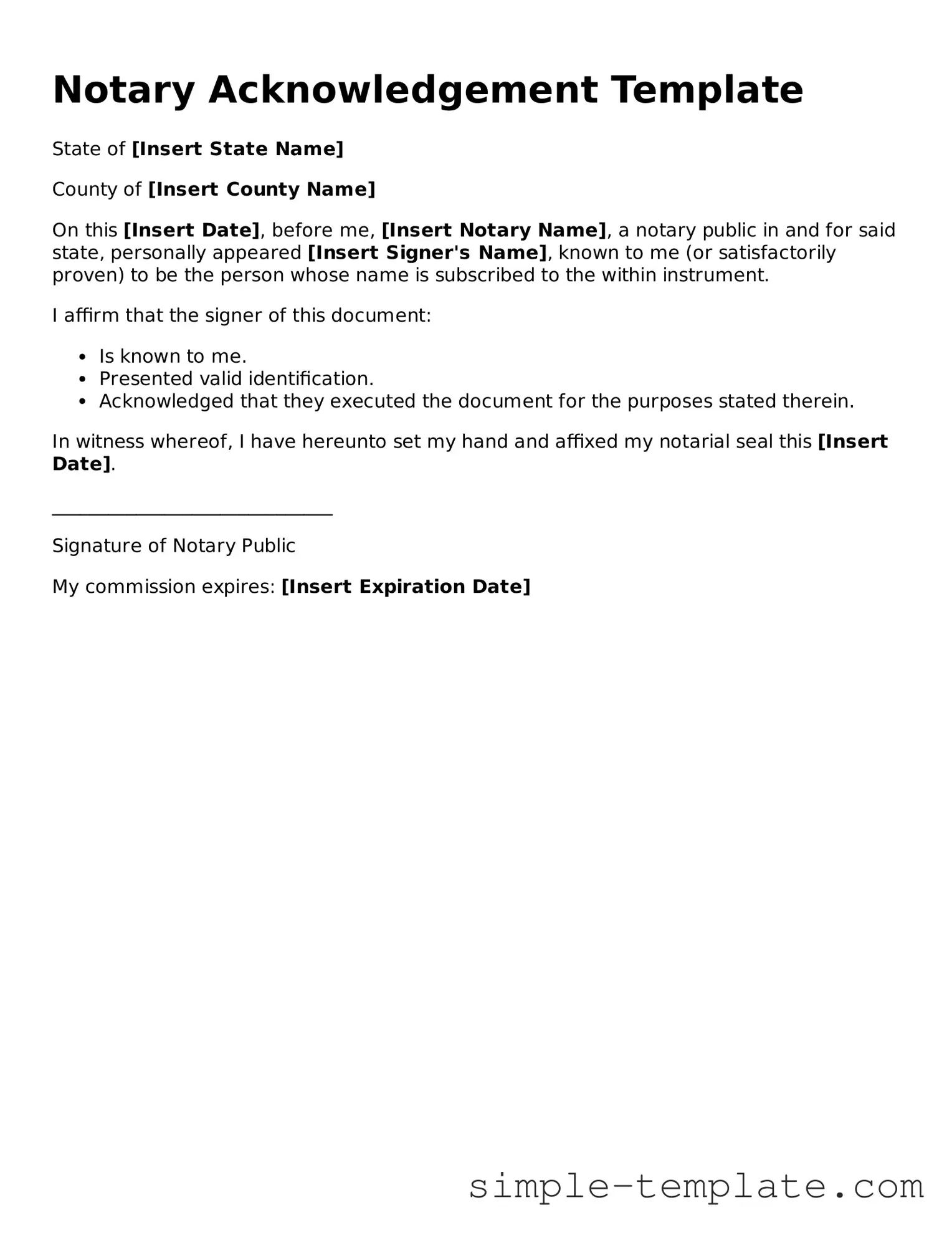 Notary Acknowledgement Form
