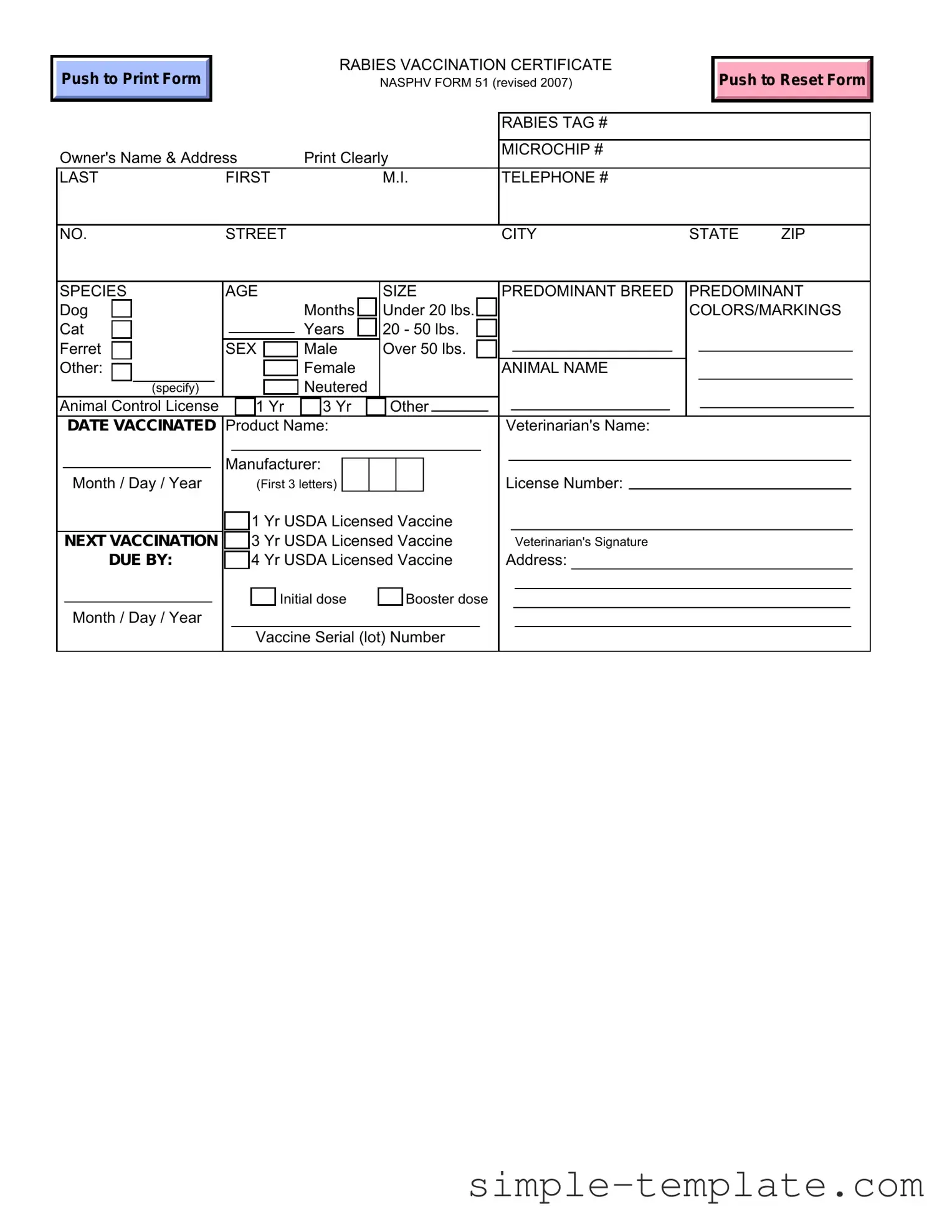 Free Rabies Certificate Form in PDF