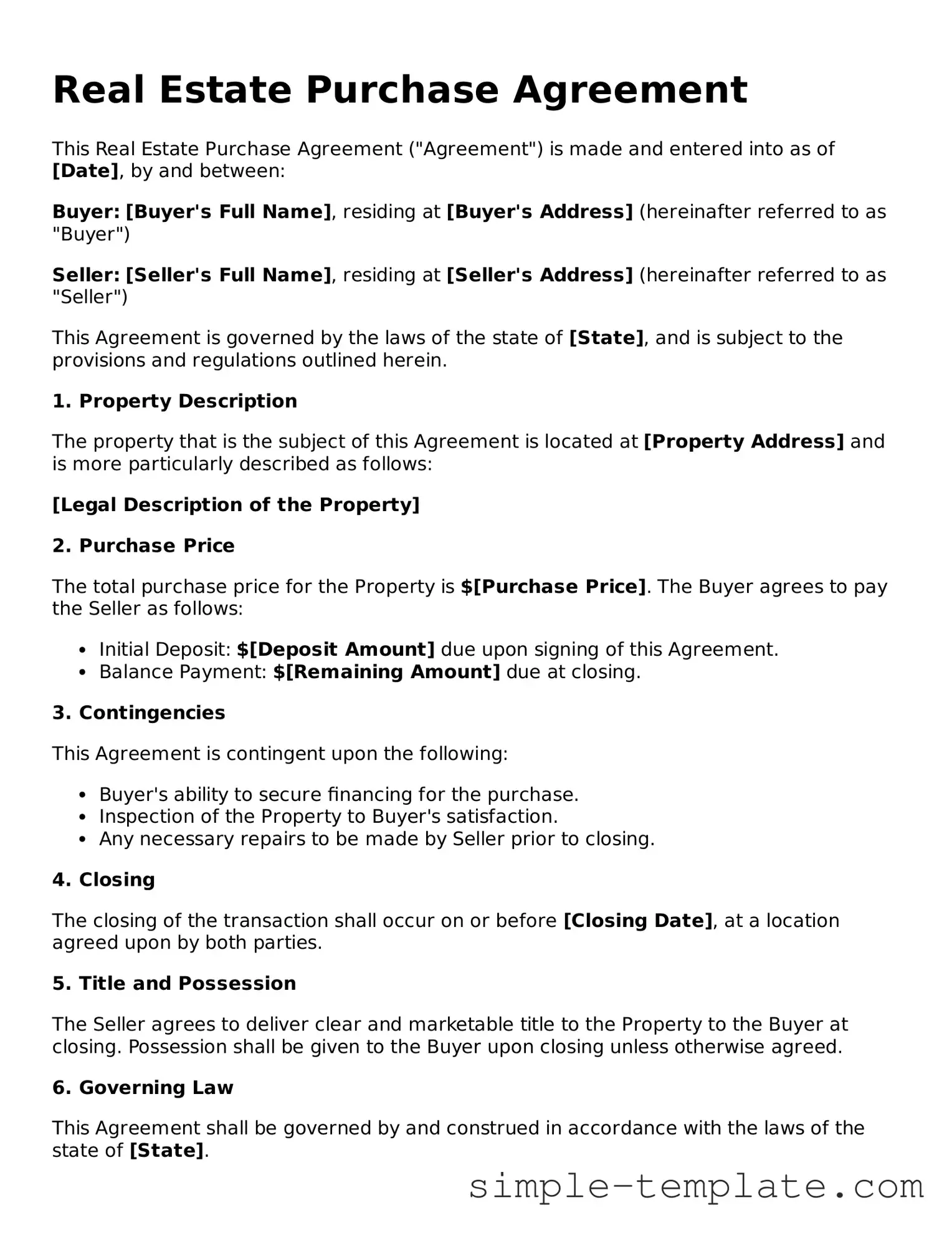 Real Estate Purchase Agreement Form