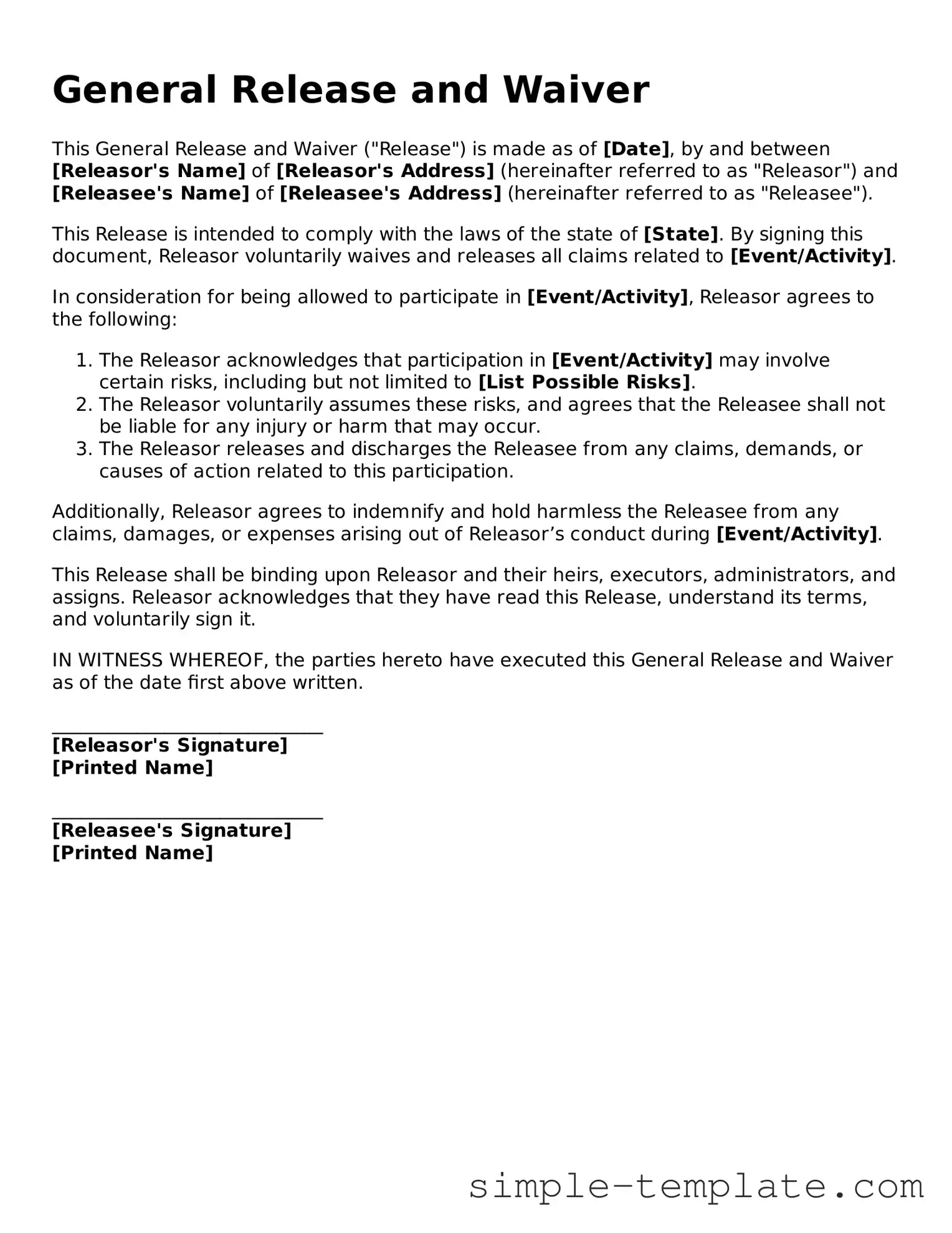 General Release and Waiver Form