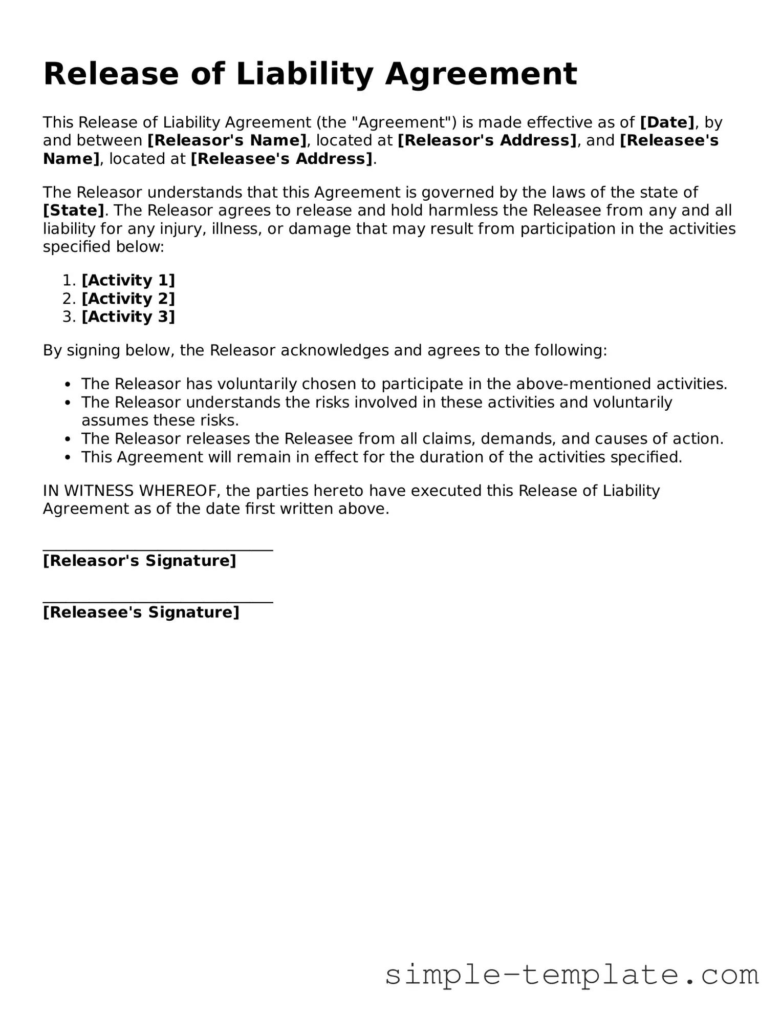 Release of Liability Form