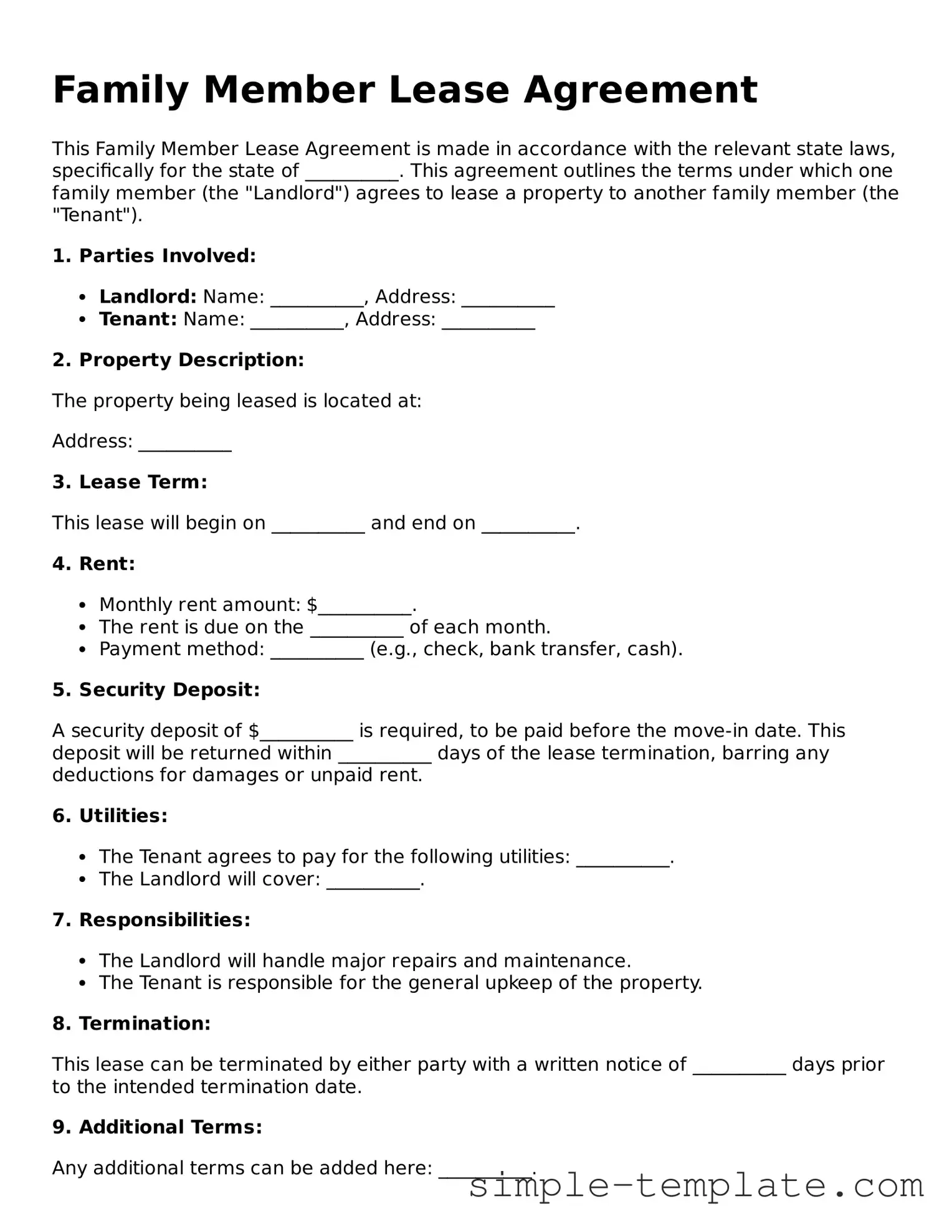 Family Member Lease Agreement Form