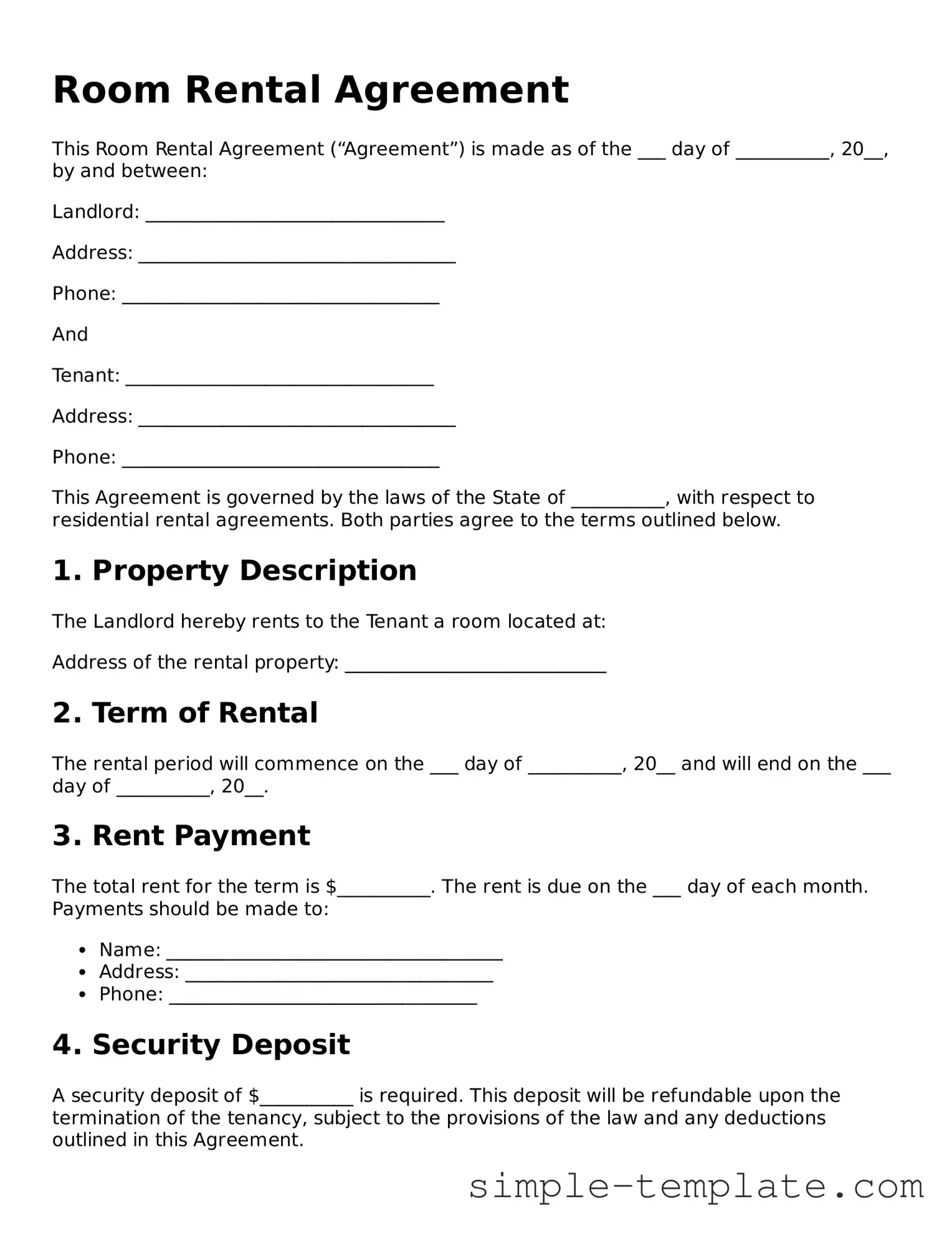 Room Rental Agreement Form