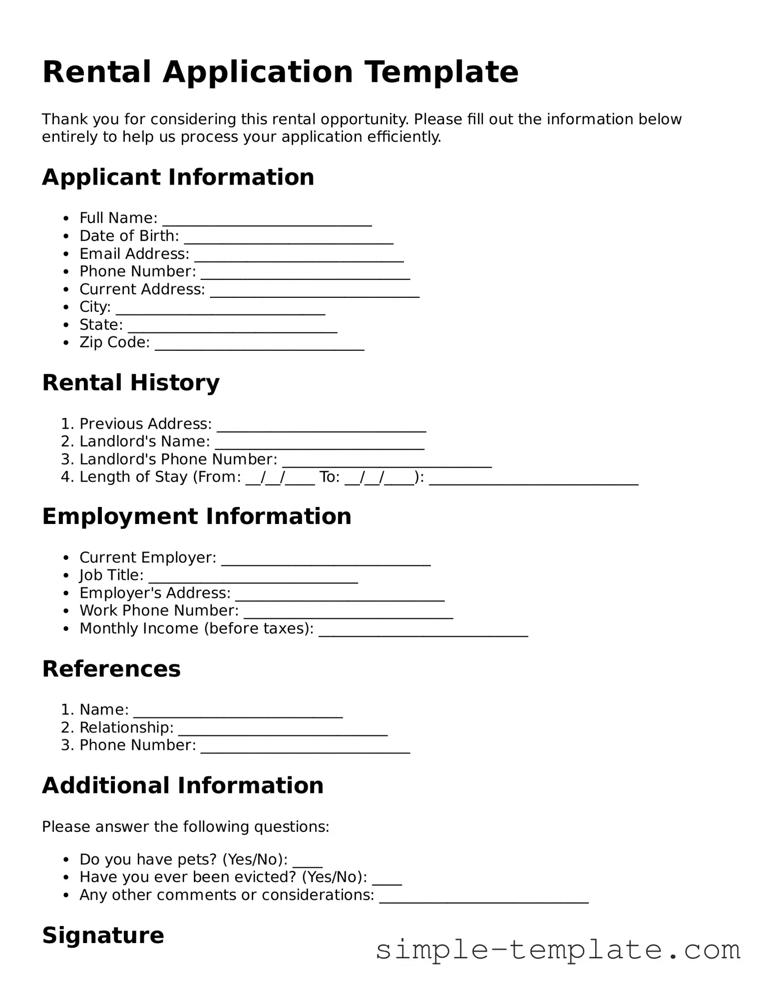 Rental Application Form