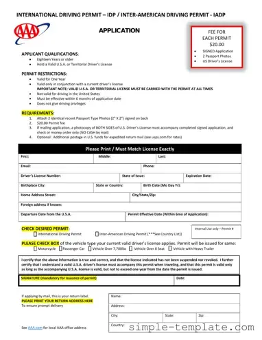 Free Aaa International Driving Permit Application Form in PDF