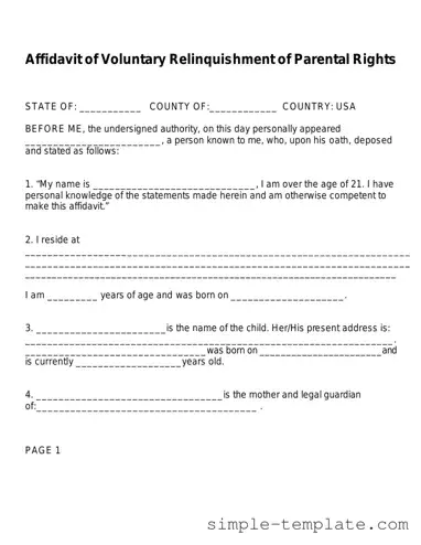 Free Affidavit Parental Rights Form in PDF