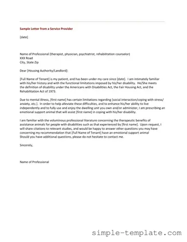Free Emotional Support Animal Letter Form in PDF