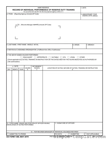 Free Da 1380 Form in PDF