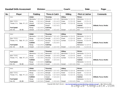 Free Baseball Assessment Form in PDF