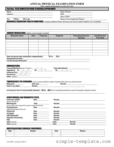 Free Annual Physical Examination Form in PDF