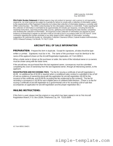 Free Aircraft Bill of Sale AC 8050-2 Form in PDF