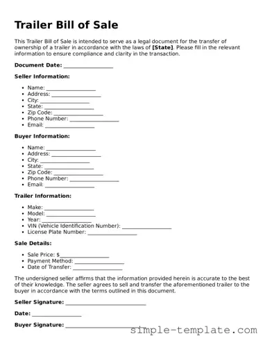 Trailer Bill of Sale Form