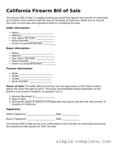 Printable California Firearm Bill of Sale Document