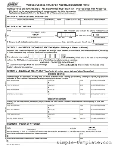 Free California Fotm Reg 262 Form in PDF
