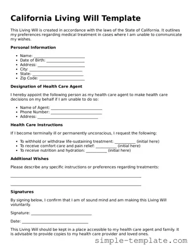 Printable California Living Will Document