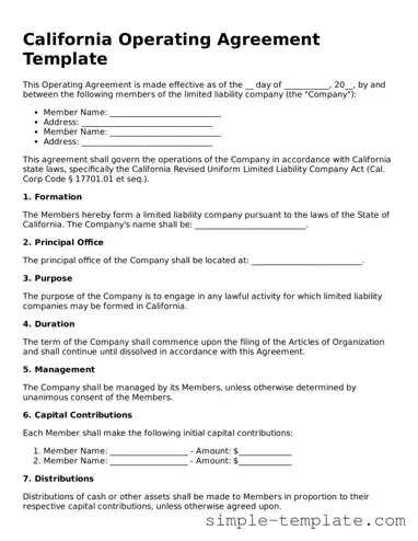Printable California Operating Agreement Document
