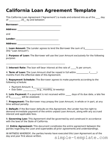 Printable California Loan Agreement Document
