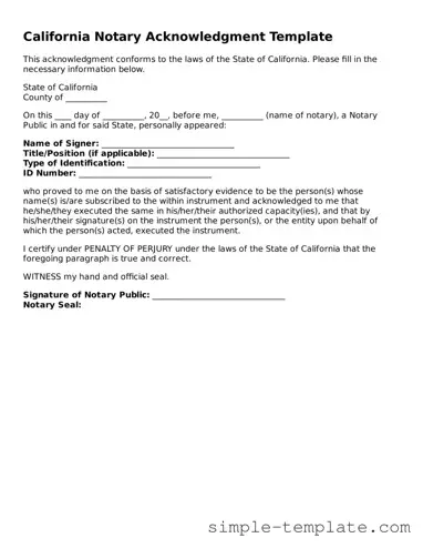 Printable California Notary Acknowledgement Document