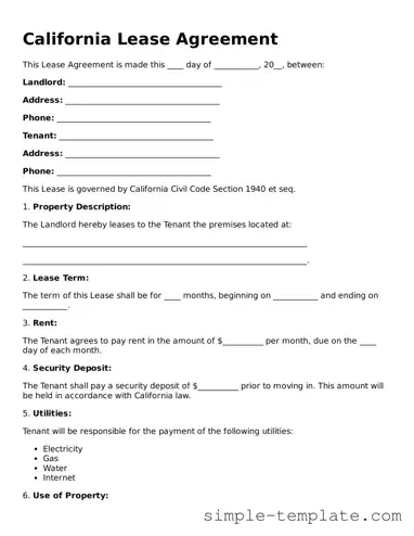 Printable California Lease Agreement Document