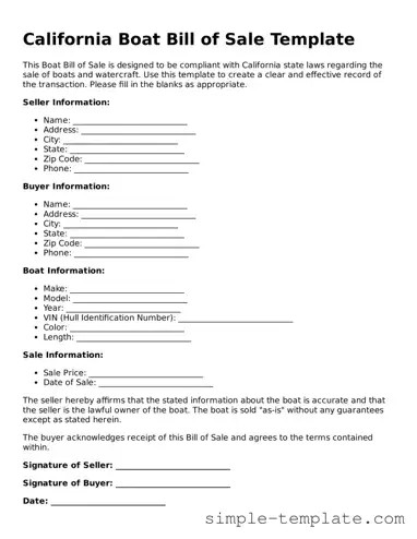 Printable California Boat Bill of Sale Document
