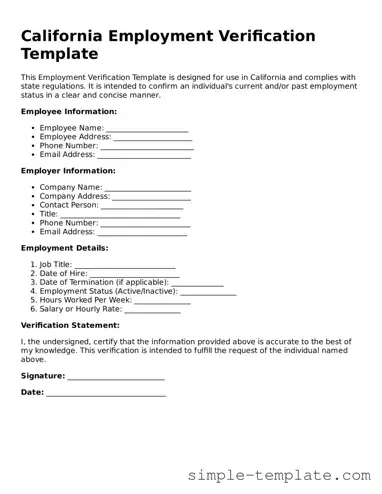 Printable California Employment Verification Document