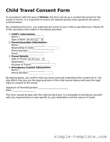 Child Travel Consent Form Form