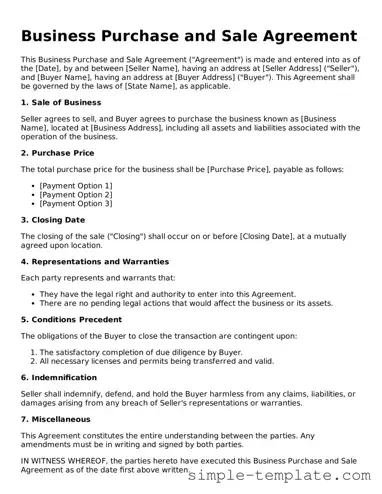 Business Purchase and Sale Agreement Form