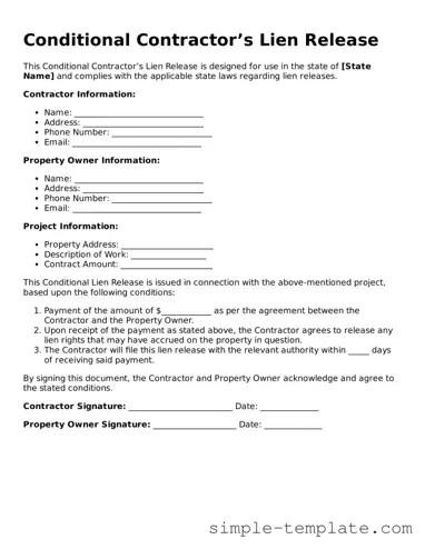 Conditional Contractor’s Lien Release Form