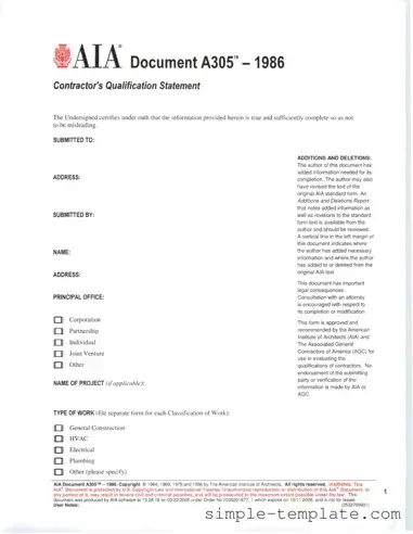 Free AIA A305 Form in PDF