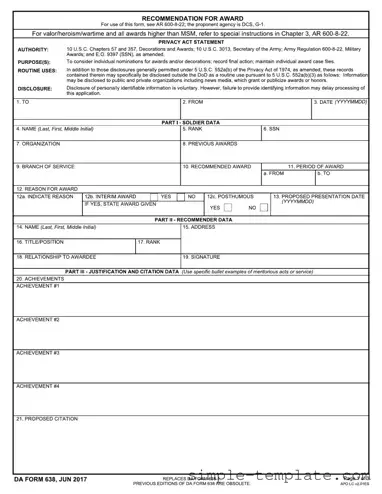 Free Da 638 Form in PDF