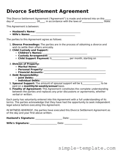 Divorce Settlement Agreement Form