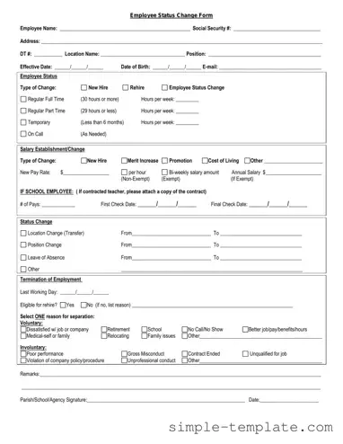 Free Employee Status Change Form in PDF