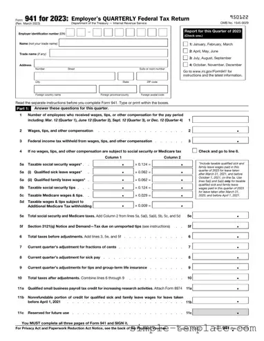 Free IRS 941 Form in PDF