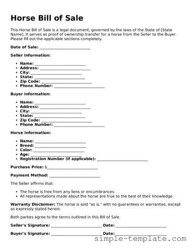 Horse Bill of Sale Form