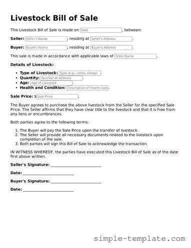 Livestock Bill of Sale Form