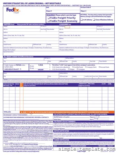 Free Fedex Bill Of Lading Form in PDF