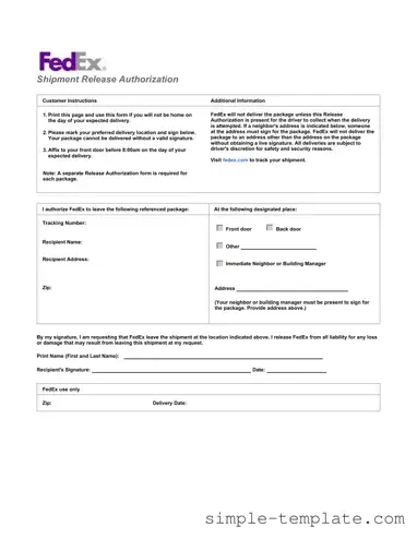 Free Fedex Release Form in PDF